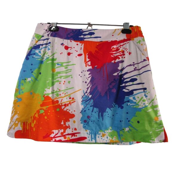 Loudmouth Ladies Splash Art Skort Golf US 8 Bright Paint Splatter Drop Cloth GUC - Picture 1 of 15